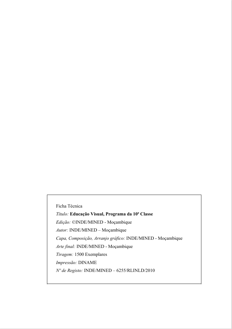 Educação Visual da 10ª Classe - Programa de Ensino (INDE 2010 - Antigo) em PDF