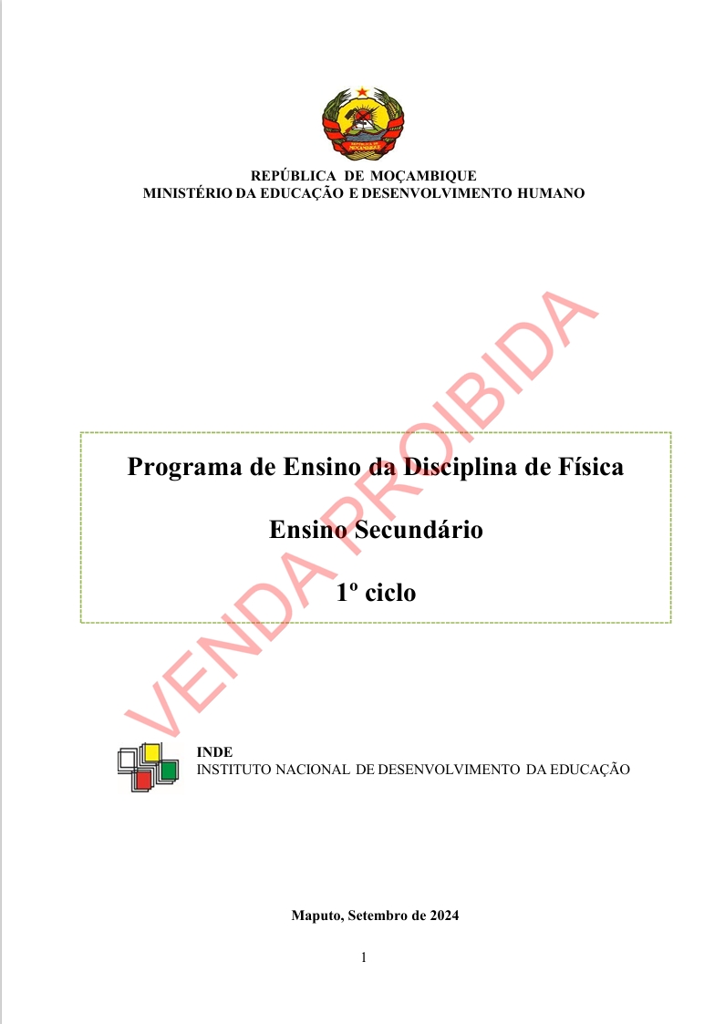 Física da 7ª Classe - Programa de Ensino (INDE 2024) em PDF