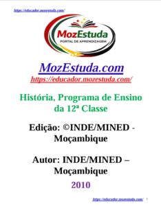 História da 12ª Classe - Programa de Ensino (INDE 2010 - Antigo) em PDF