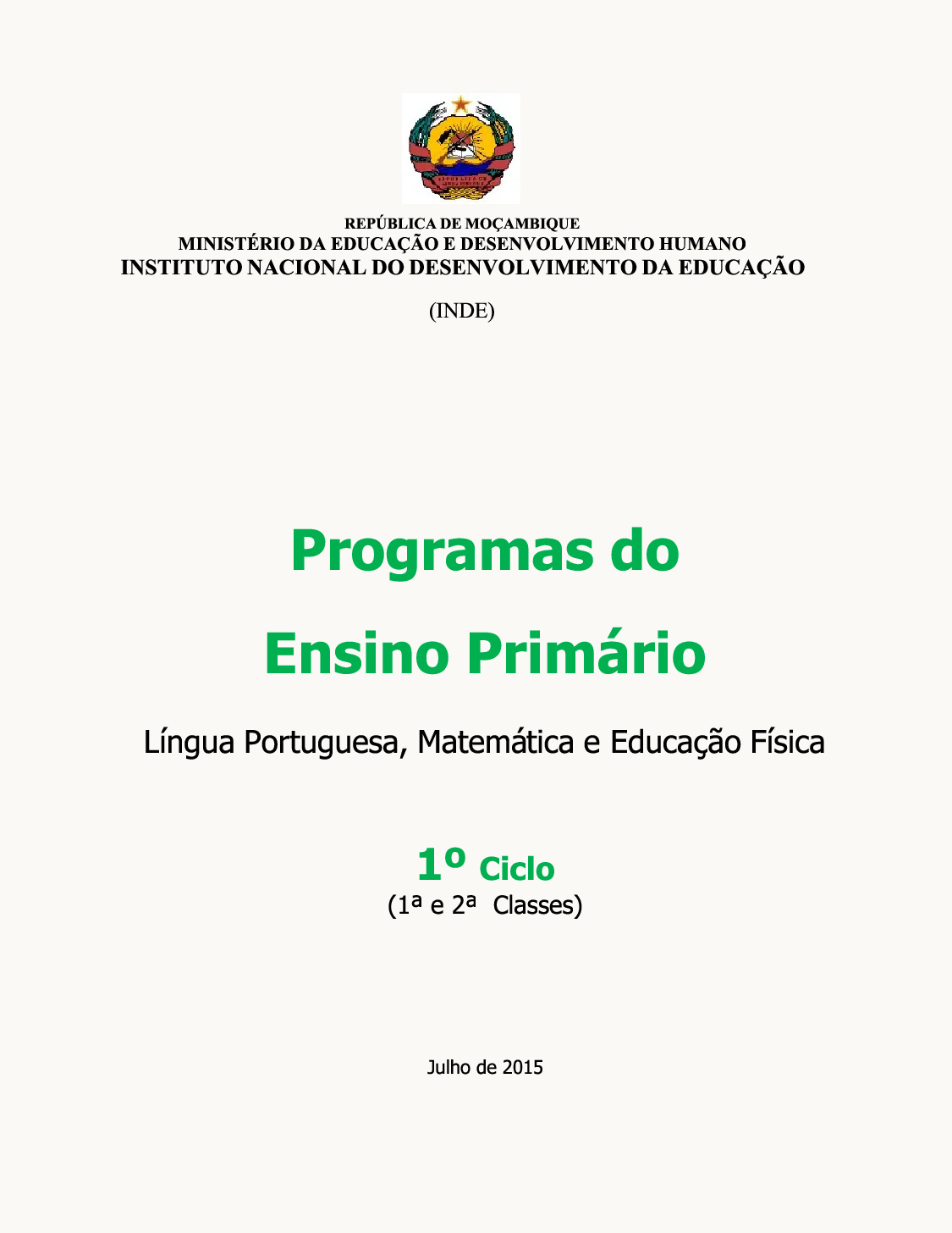 Programas do 1º Ciclo do Ensino Primário (2015 - Antigo) em PDF