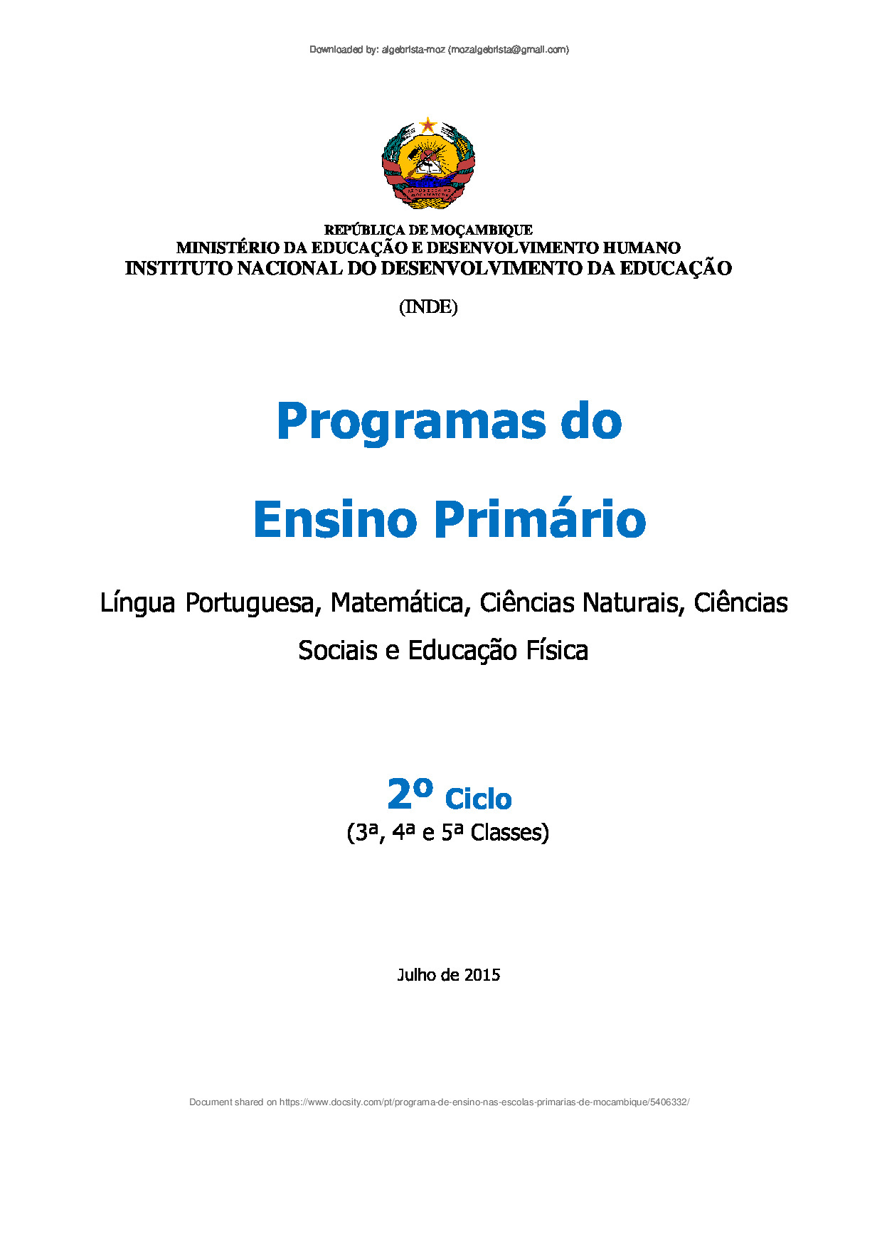Programas do 2º Ciclo do Ensino Primário (INDE 2015 - Antigo) em PDF