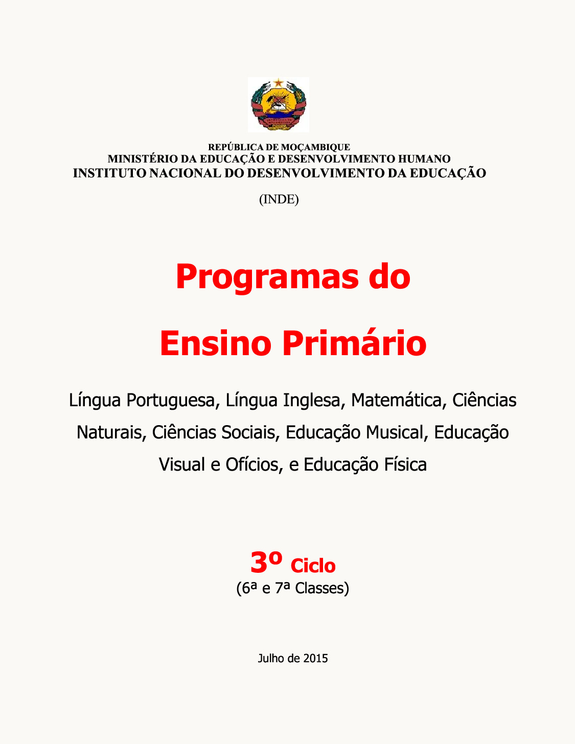 Programas do 3º Ciclo do Ensino Primário (2015 – Antigo) em PDF